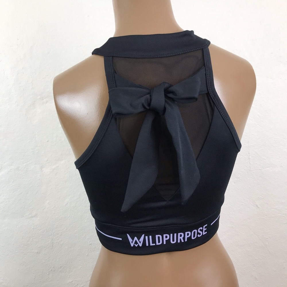 WILD PURPOSE Black CROP  Mesh YOGA Sports Bra TOP
